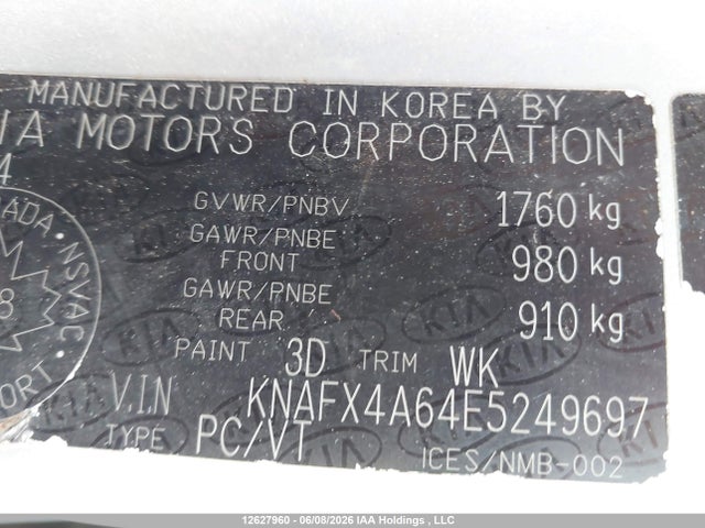 12627960 :رقم المزاد ، KNAFX4A64E5249697 vin ، 2014 Kia Forte Lx مزاد بيع