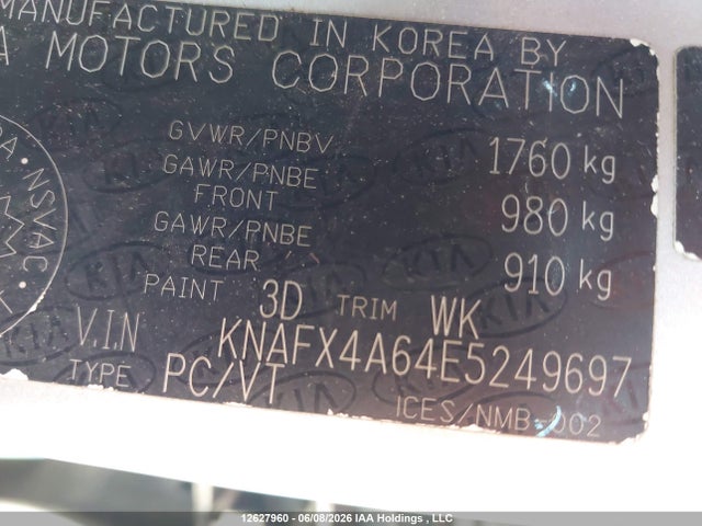 12627960 :رقم المزاد ، KNAFX4A64E5249697 vin ، 2014 Kia Forte Lx مزاد بيع