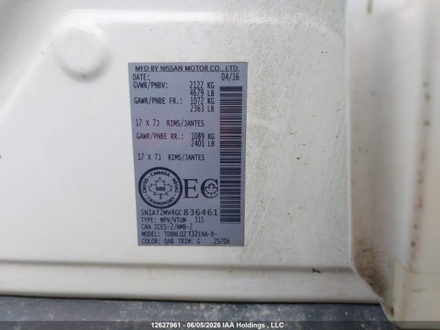 5N1AT2MV4GC836461 Nissan Rogue