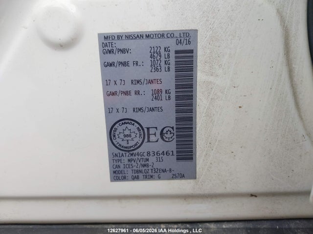 5N1AT2MV4GC836461 Nissan Rogue