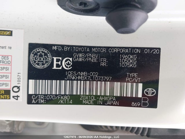 12627978 :رقم المزاد ، JTNKHMBX7L1073797 vin ، 2020 Toyota C-hr مزاد بيع