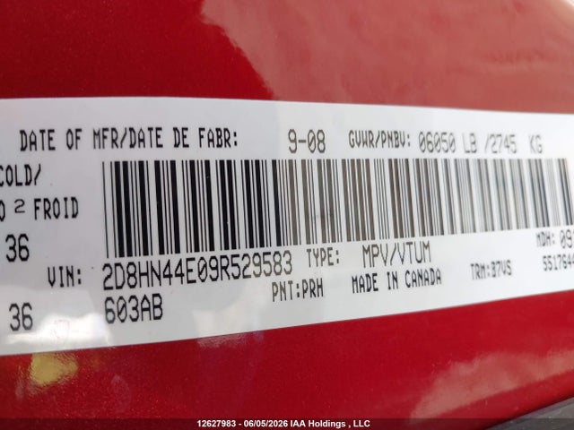 12627983 :رقم المزاد ، 2D8HN44E09R529583 vin ، 2009 Dodge Grand Caravan Se مزاد بيع