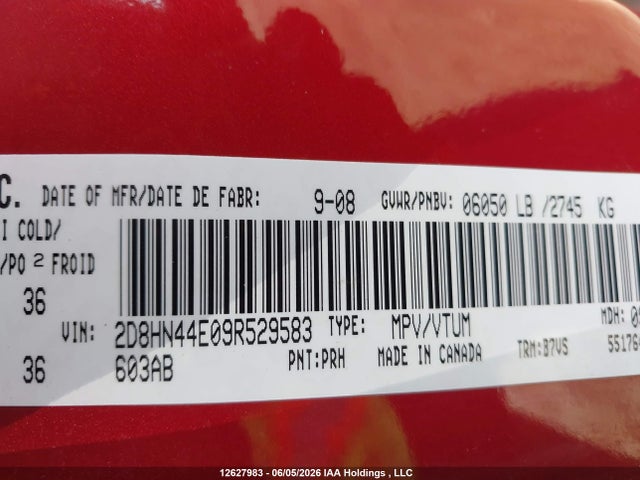 12627983 :رقم المزاد ، 2D8HN44E09R529583 vin ، 2009 Dodge Grand Caravan Se مزاد بيع