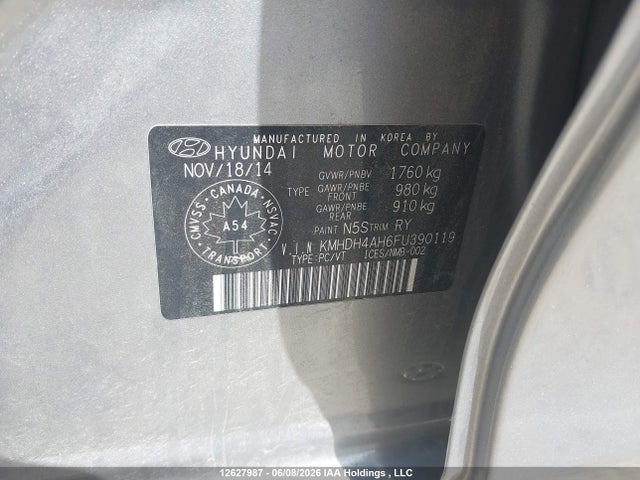 Aukcja sprzedaży 2015 Hyundai Elantra Gls, vin: KMHDH4AH6FU390119, numer aukcji: 12627987