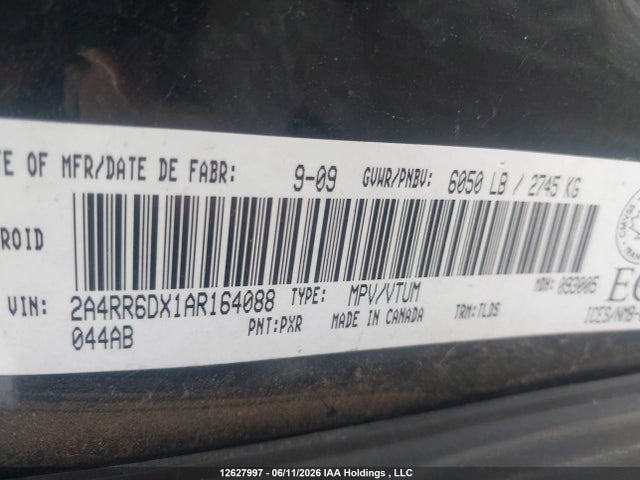 12627997 :رقم المزاد ، 2A4RR6DX1AR164088 vin ، 2010 Chrysler Town & Country Limited مزاد بيع