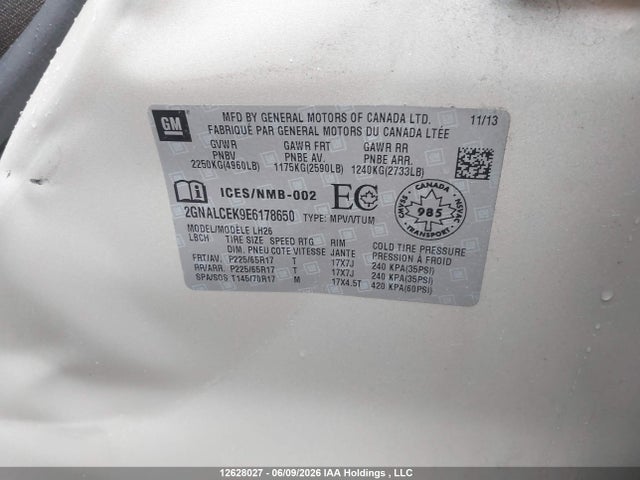 12628027 :رقم المزاد ، 2GNALCEK9E6178650 vin ، 2014 Chevrolet Equinox Lt مزاد بيع