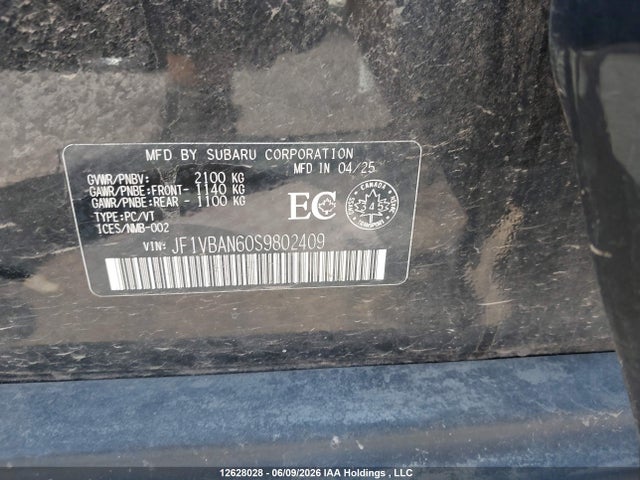 Продажа на аукционе авто 2025 Subaru Wrx Sport-tech, vin: JF1VBAN60S9802409, номер лота: 12628028