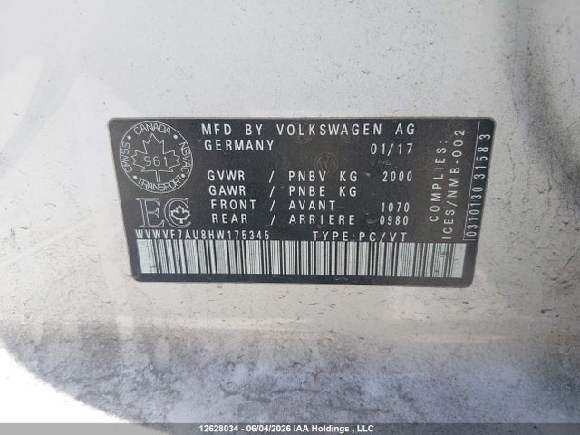 Aukcja sprzedaży 2017 Volkswagen Golf R, vin: WVWVF7AU8HW175345, numer aukcji: 12628034