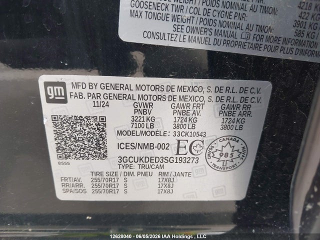 2025 Chevrolet Silverado K1500 Lt მანქანა იყიდება აუქციონზე, vin: 3GCUKDED3SG193273, აუქციონის ნომერი: 12628040
