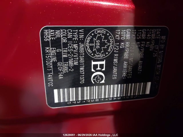 Aukcja sprzedaży 2026 Nissan Rogue S, vin: JN8BT3AB1TW371370, numer aukcji: 12628051