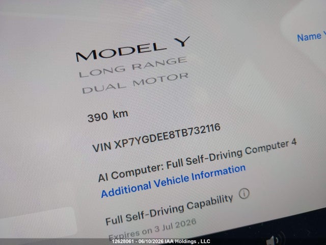 XP7YGDEE8TB732116 Tesla Model Y Long Range Launch Series/premium All-wheel Drive