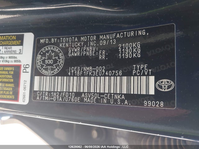 Продажа на аукционе авто 2014 Toyota Camry Le, vin: 4T1BF1FK3EU740756, номер лота: 12628062