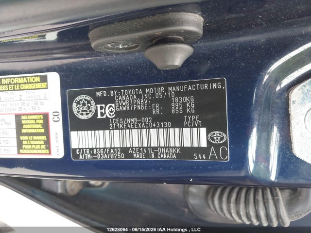 2010 Toyota Matrix Xr მანქანა იყიდება აუქციონზე, vin: 2T1KE4EEXAC043130, აუქციონის ნომერი: 12628064
