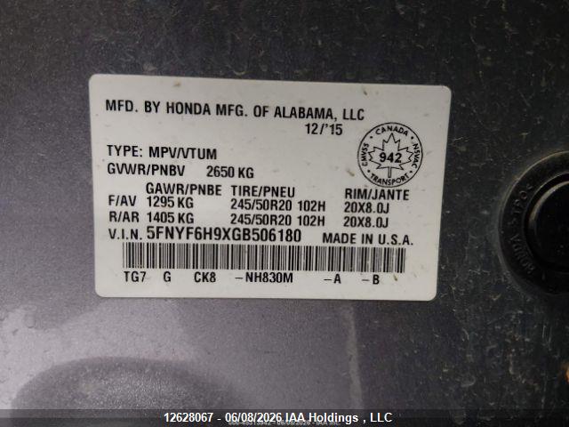 5FNYF6H9XGB506180 Honda Pilot Touring