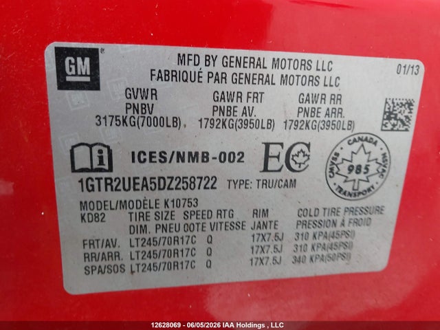 Продаж на аукціоні авто 2013 Gmc Sierra K1500 Sl, vin: 1GTR2UEA5DZ258722, номер лоту: 12628069