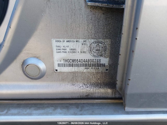 Aukcja sprzedaży 2004 Honda Accord Ex, vin: 1HGCM66404A800748, numer aukcji: 12628071