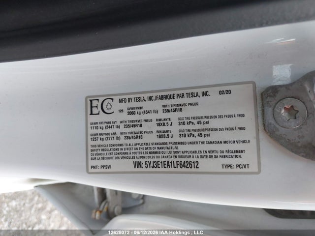 Tesla MODEL 3 2020 5YJ3E1EA1LF642612 Image 9