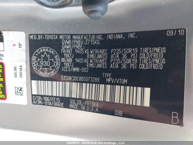 Aukcja sprzedaży 2011 Toyota Sienna, vin: 5TDXK3DC8BS073289, numer aukcji: 12628074