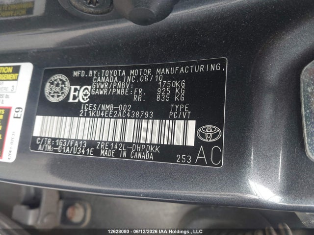 12628080 :رقم المزاد ، 2T1KU4EE2AC438793 vin ، 2010 Toyota Matrix مزاد بيع