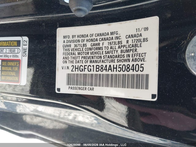 2010 Honda Civic Ex მანქანა იყიდება აუქციონზე, vin: 2HGFG1B84AH508405, აუქციონის ნომერი: 12628098