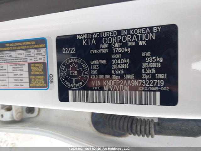 12628103 :رقم المزاد ، KNDEP2AA9N7322719 vin ، 2022 Kia Seltos Lx مزاد بيع