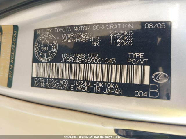 Aukcja sprzedaży 2006 Lexus Sc 430, vin: JTHFN48YX69001043, numer aukcji: 12628104