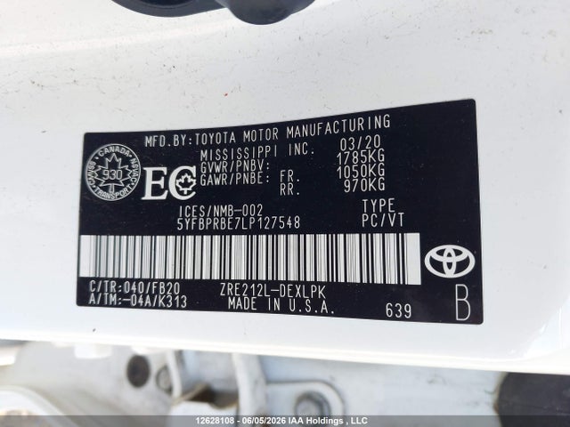 2020 Toyota Corolla მანქანა იყიდება აუქციონზე, vin: 5YFBPRBE7LP127548, აუქციონის ნომერი: 12628108