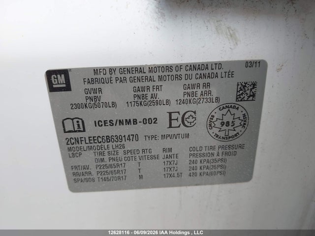 Продажа на аукционе авто 2011 Chevrolet Equinox 1lt, vin: 2CNFLEEC6B6391470, номер лота: 12628116