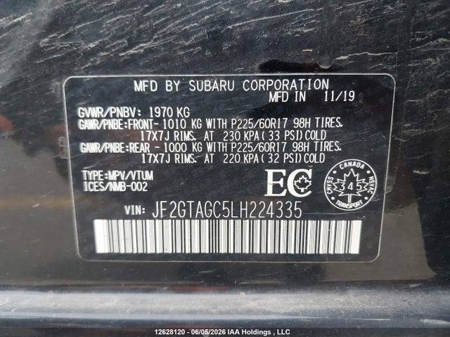 Продажа на аукционе авто 2020 Subaru Crosstrek Premium, vin: JF2GTAGC5LH224335, номер лота: 12628120