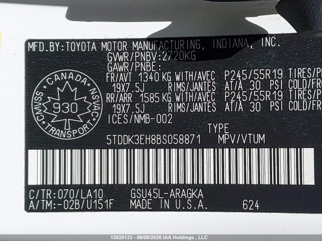 Aukcja sprzedaży 2011 Toyota Highlander Limited, vin: 5TDDK3EH8BS058871, numer aukcji: 12628133