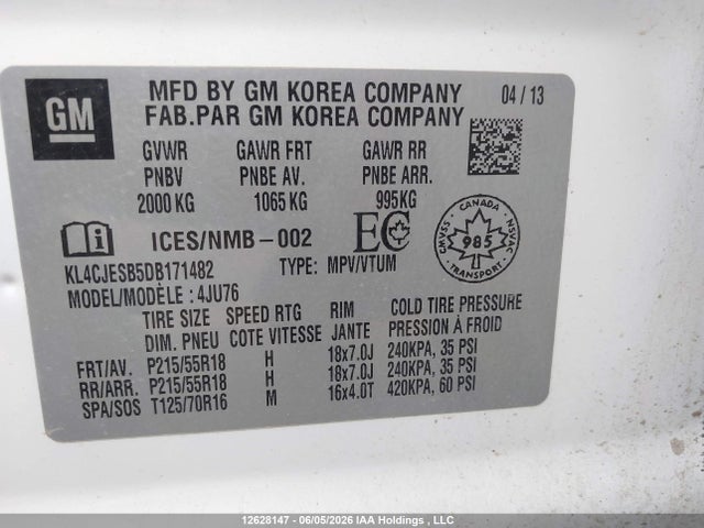 2013 Buick Encore მანქანა იყიდება აუქციონზე, vin: KL4CJESB5DB171482, აუქციონის ნომერი: 12628147