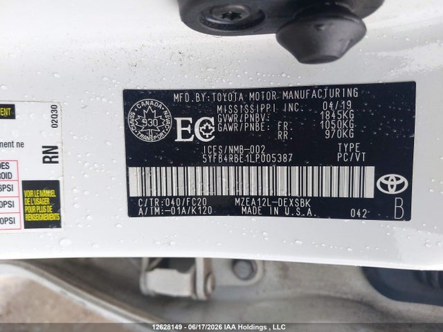 Toyota Corolla 2020 5YFB4RBE1LP005387 Image 9