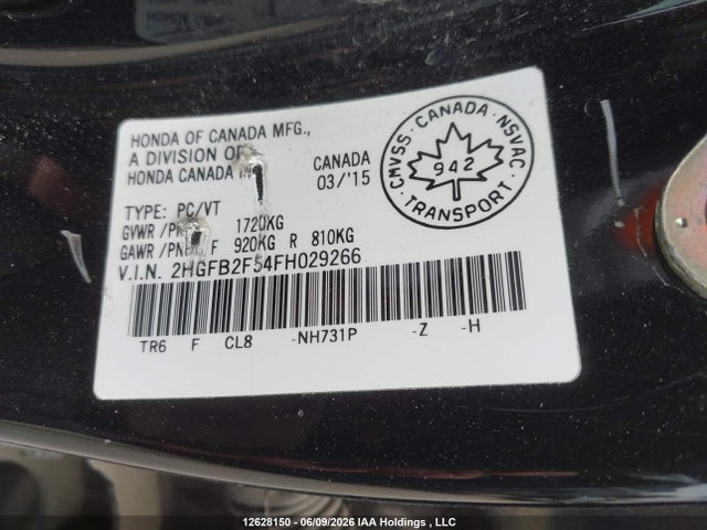 Aukcja sprzedaży 2015 Honda Civic Lx, vin: 2HGFB2F54FH029266, numer aukcji: 12628150