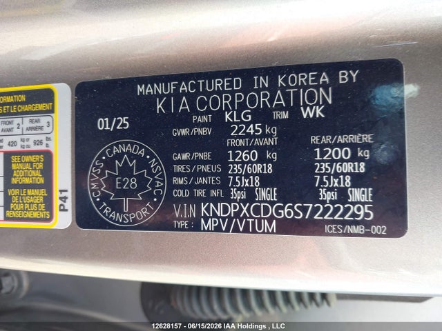 Aukcja sprzedaży 2025 Kia Sportage Hev Sx, vin: KNDPXCDG6S7222295, numer aukcji: 12628157