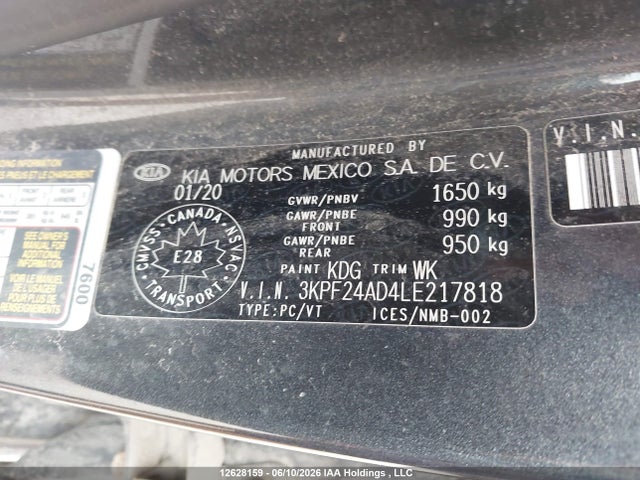 12628159 :رقم المزاد ، 3KPF24AD4LE217818 vin ، 2020 Kia Forte Lx مزاد بيع