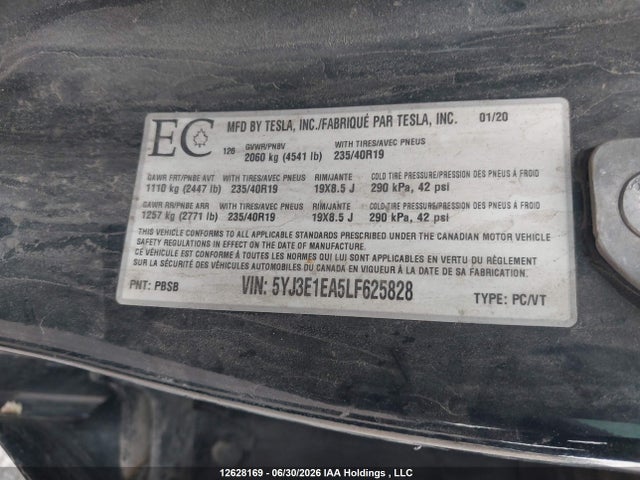 Tesla Model 3 Standard Range Plus 2020 5YJ3E1EA5LF625828 Image 9