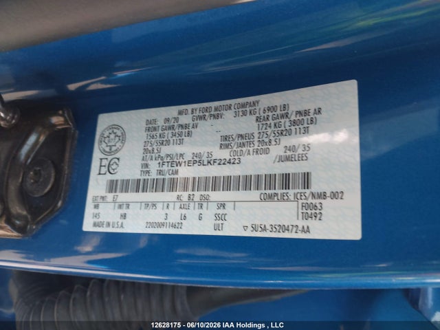 Продажа на аукционе авто 2020 Ford F-150 Lariat, vin: 1FTEW1EP5LKF22423, номер лота: 12628175