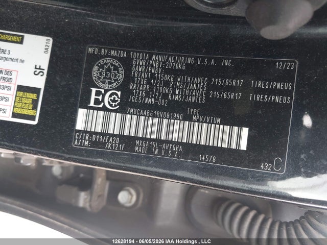 12628194 :رقم المزاد ، 7MUCAABG1RV081990 vin ، 2024 Toyota Corolla Cross Le مزاد بيع