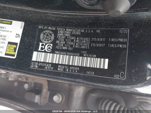 12628194 :رقم المزاد ، 7MUCAABG1RV081990 vin ، 2024 Toyota Corolla Cross Le مزاد بيع