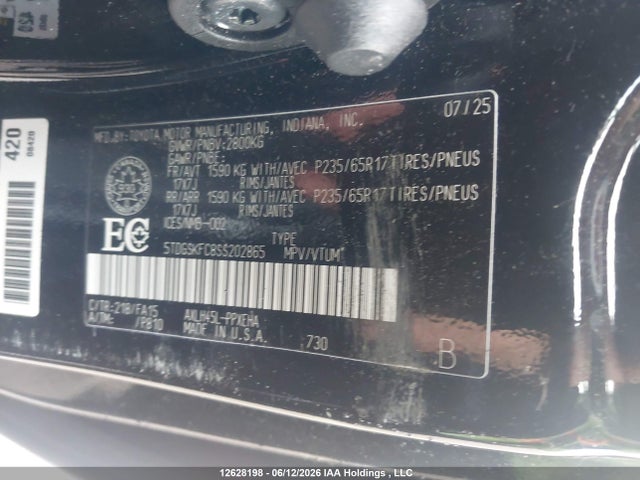 12628198 :رقم المزاد ، 5TDGSKFC8SS202865 vin ، 2025 Toyota Sienna Le 8-passenger مزاد بيع