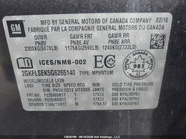 GMC Terrain Sle-1 2016 2GKFLSEK5G6265140 Image 9