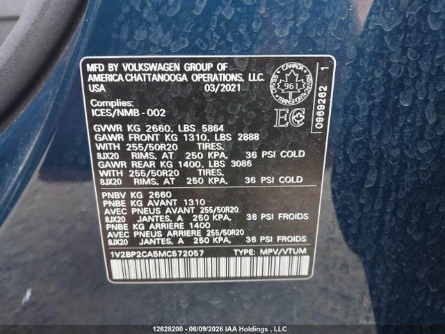 1V2BP2CA5MC572057 Volkswagen ATLAS SEL