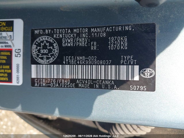 12628208 :رقم المزاد ، 4T1BE46K99U908037 vin ، 2009 Toyota Camry Le مزاد بيع