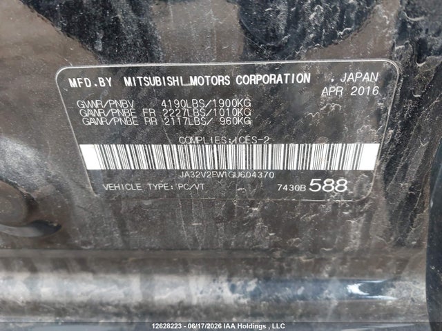 Aukcja sprzedaży 2016 Mitsubishi Lancer Es/se/sel, vin: JA32V2FW1GU604370, numer aukcji: 12628223