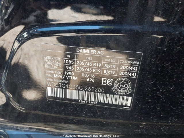 Aukcja sprzedaży 2016 Mercedes-benz Gla 250 4matic, vin: WDCTG4GB5GJ262280, numer aukcji: 12628225