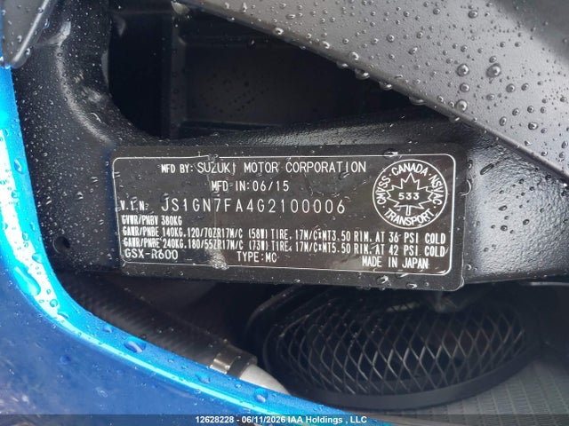 Suzuki GSX-R600 2016 JS1GN7FA4G2100006 Image 10