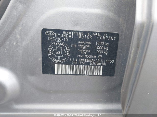 2011 Hyundai Elantra Touring Gls მანქანა იყიდება აუქციონზე, vin: KMHDB8AE2BU114450, აუქციონის ნომერი: 12628232