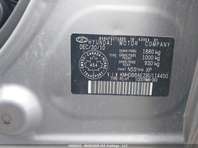 2011 Hyundai Elantra Touring Gls მანქანა იყიდება აუქციონზე, vin: KMHDB8AE2BU114450, აუქციონის ნომერი: 12628232