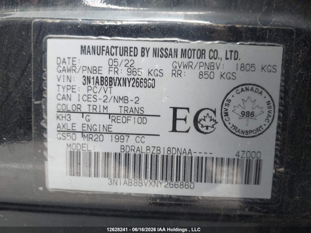 Продаж на аукціоні авто 2022 Nissan Sentra, vin: 3N1AB8BVXNY266860, номер лоту: 12628241