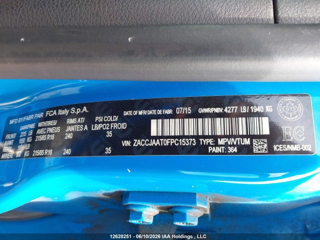 12628251 :رقم المزاد ، ZACCJAAT0FPC15373 vin ، 2015 Jeep Renegade Sport مزاد بيع